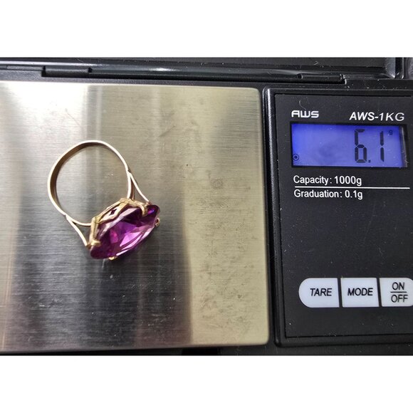 14K Gold Amethyst Solitaire Ring Large Round Gemstone Estate Size 7 HS136 - Picture 6 of 14